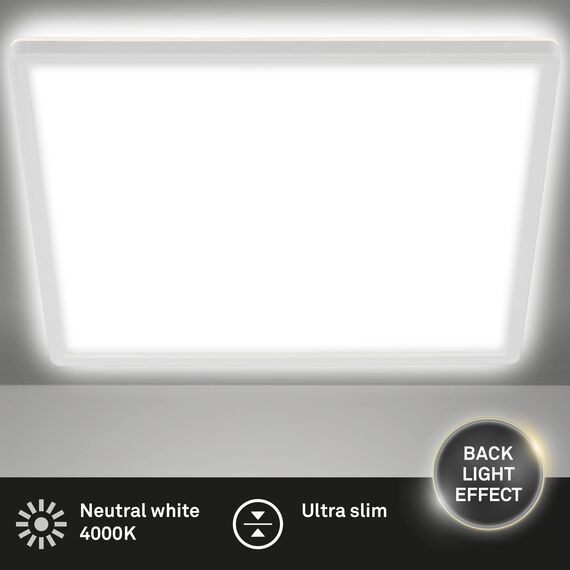BRILONER - LED Deckenlampe mit indirektem Licht, 3cm flach, neutralweiße Lichtfarbe, Lampe, Deckenleuchte, Wohnzimmerlampe, LED Panel, Küchenlampe, Deckenbeleuchtung, Schlafzimmerlampe, 29,3cm, Weiß