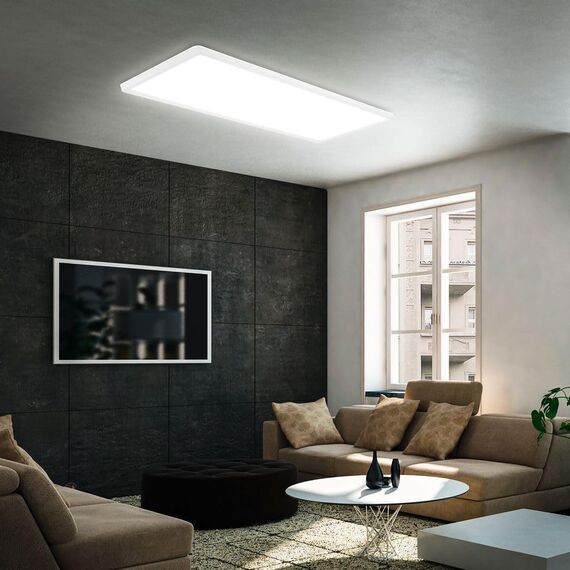 BRILONER - LED Deckenlampe mit indirektem Licht, 58cm, 22W, 3.000lm, flach, neutralweiße Lichtfarbe, Lampe, Deckenleuchte, Wohnzimmerlampe, LED Panel, Küchenlampe, Wohnzimmerleuchte, 58x20x3 cm, Weiß
