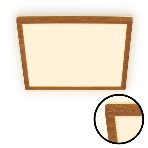 BRILONER - LED Deckenlampe mit indirektem Licht, flach, warmweißes Licht, Lampe, Deckenleuchte, Wohnzimmerlampe, LED Panel, Küchenlampe, Schlafzimmerlampe, 29x29x3 cm, Rahmen in Holzoptik