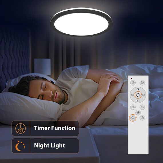 slochi LED Deckenleuchte Dimmbar mit Fernbedienung, 40CM RGB Farbwechsel Deckenlampe Led, 3000K-6500K Badezimmer Lampe für Bad Kinderzimmer Schlafzimmer Wohnzimme-Rund Schwarz