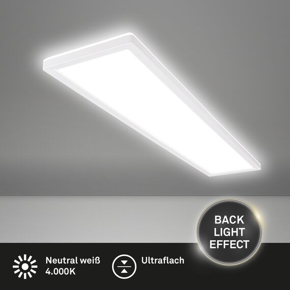 BRILONER - LED Deckenlampe 98cm mit indirektem Licht, 3 cm flach, 36W, 4800lm, neutralweißes Licht, Lampe, Deckenleuchte, Wohnzimmerlampe, LED Panel, Küchenlampe, Deckenbeleuchtung, 98x20x3 cm, Weiß