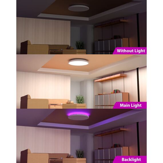zemty LED Deckenleuchte Dimmbar 30CM, 24W 3200LM RGB Deckenlampe Farbwechsel, 3000K-6500K Badezimmer Lampe IP54 Wasserfest, Flach Badlampe Decke für Bad Kinderzimmer Schlafzimmer Wohnzimmer