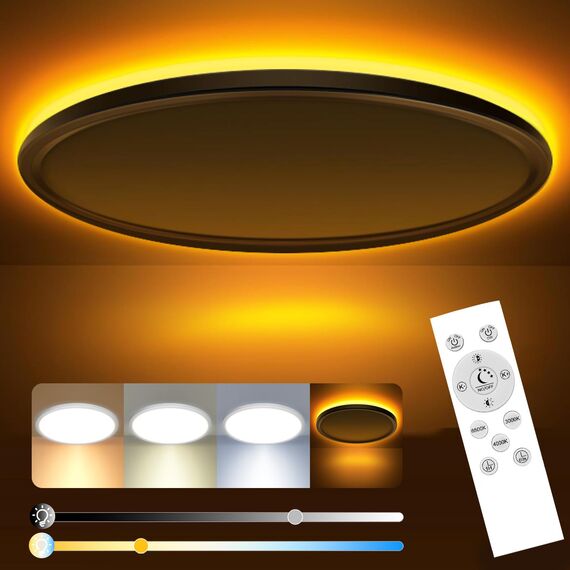 slochi LED Deckenleuchte, 36W 4200LM Deckenlampe Flach Dimmbar mit Fernbedienung, 1800K Nachtlicht Warm, 3000K-6500K, Ultra Dünn Schlafzimmer Lampe für Schlafzimme Wohnzimmer Kinderzimmer-Rund Weiss