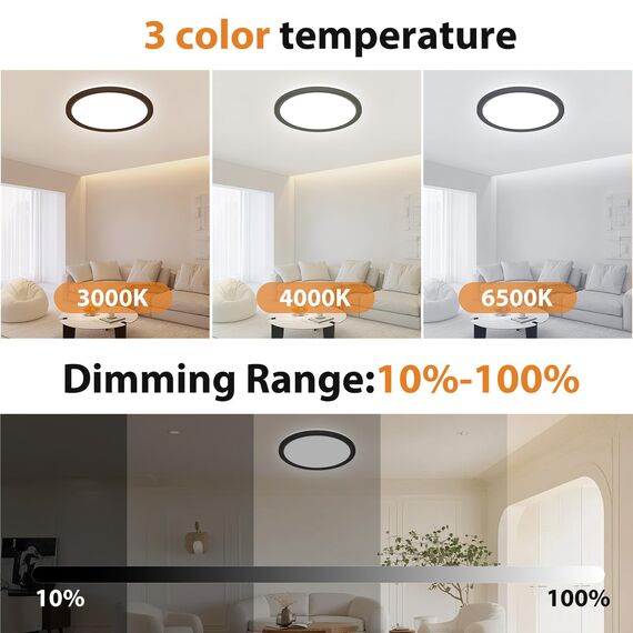 slochi LED Deckenleuchte Dimmbar mit Fernbedienung, 40CM RGB Farbwechsel Deckenlampe Led, 3000K-6500K Badezimmer Lampe für Bad Kinderzimmer Schlafzimmer Wohnzimme-Rund Schwarz