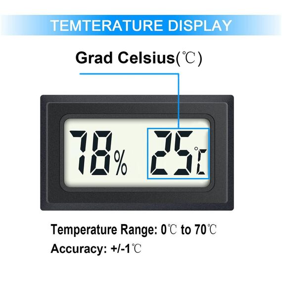 JEDEW 4er-Set Mini Digitale Thermometer-Hygrometer, Innen Temperatur- und Luftfeuchtigkeitmessgerät für Innenraum Gewächshaus Luftbefeuchter Reptilien, Großer LCD-Bildschirm Zentigrad ℃ (4)