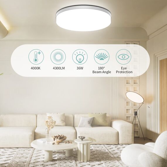 MGEELED Deckenlampe LED Deckenleuchte, 36W 4000K 4300LM IP44 Wasserfest Rund Flach Badlampe Decke Modern Schlicht Lampe Ultra Dünn für Badezimmer Küche Wohnzimmer Keller Schlafzimmer Flur Ø23CM