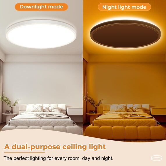 slochi LED Deckenleuchte, 59CM 52W 5200LM Deckenlampe Flach Dimmbar mit Fernbedienung, 1800K Nachtlicht Warm, 3000K-6500K Schlafzimmer Lampe für Schlafzimme Wohnzimmer Kinderzimmer Rund, Weiß