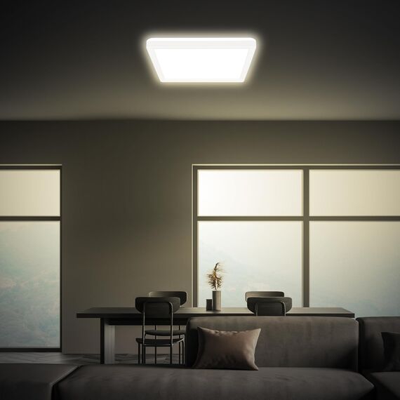BRILONER - LED Deckenlampe mit indirektem Licht, flach, neutralweißes Licht, Lampe, Deckenleuchte, Wohnzimmerlampe, LED Panel, Küchenlampe, Deckenbeleuchtung, 24x24x3 cm, Weiß