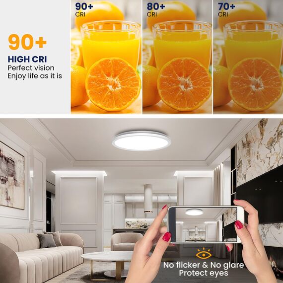 Tyreses LED Deckenleuchte Dimmbar mit Fernbedienung, 24W RGB Farbwechsel LED Deckenlampe, Rund Deckenbeleuchtung 3000K-6500K für Schlafzimmer, Wohnzimmer, Badezimmer, Kinderzimmer, Ø30CM
