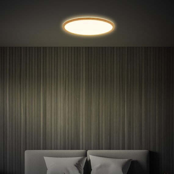 BRILONER - LED Deckenlampe mit indirektem Licht, flach, warmweißes Licht, Lampe, Deckenleuchte, Wohnzimmerlampe, LED Panel, Küchenlampe, Schlafzimmerlampe, 42x3 cm, Rahmen in Holzoptik