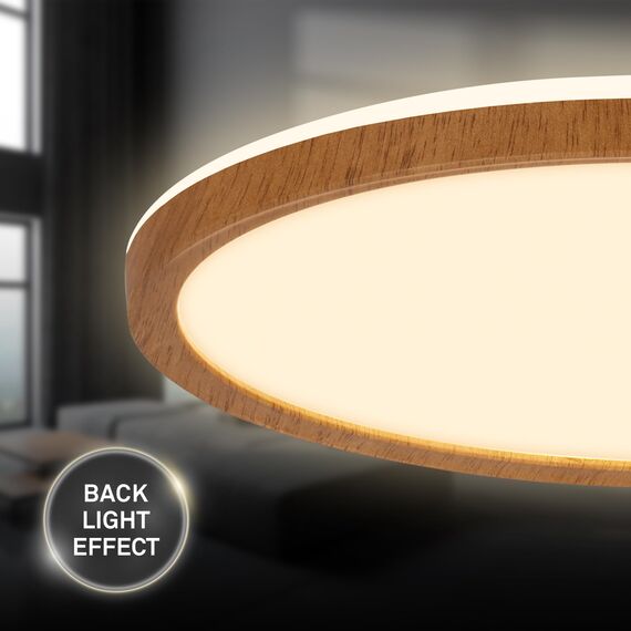 BRILONER - LED Deckenlampe mit indirektem Licht, flach, warmweißes Licht, Lampe, Deckenleuchte, Wohnzimmerlampe, LED Panel, Küchenlampe, Schlafzimmerlampe, 29x3 cm, Rahmen in Holzoptik