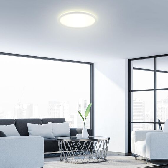 BRILONER - LED Deckenlampe mit indirektem Licht, 3cm flach, 22W 3.000lm, neutralweiße Lichtfarbe, Lampe, Deckenleuchte, Wohnzimmerlampe, LED Panel, Küchenlampe, Schlafzimmerlampe, Flur, ø42cm, Weiß