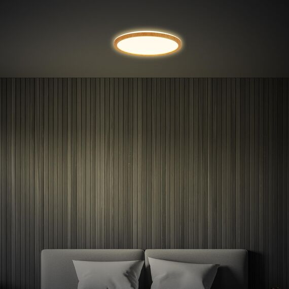 BRILONER - LED Deckenlampe mit indirektem Licht, flach, warmweißes Licht, Lampe, Deckenleuchte, Wohnzimmerlampe, LED Panel, Küchenlampe, Schlafzimmerlampe, 29x3 cm, Rahmen in Holzoptik