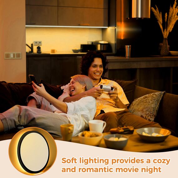 slochi LED Deckenleuchte, 24W Deckenlampe Flach Dimmbar mit Fernbedienung, 1800K Nachtlicht Warm, 3000K-6500K, Ultra Dünn Schlafzimmer Lampe für Schlafzimme Wohnzimmer Kinderzimmer-Rund Schwarz