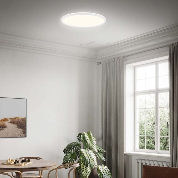 BRILONER - LED Deckenlampe mit indirektem Licht, 3cm flach, 22W 3.000lm, neutralweiße Lichtfarbe, Lampe, Deckenleuchte, Wohnzimmerlampe, LED Panel, Küchenlampe, Schlafzimmerlampe, Flur, ø42cm, Weiß