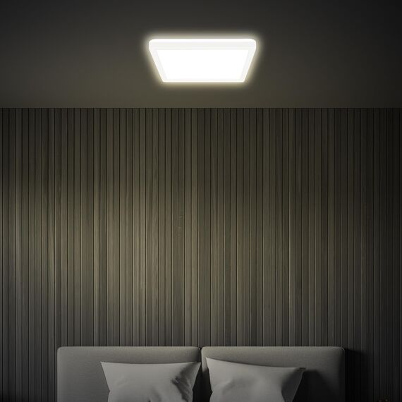 BRILONER - LED Deckenlampe mit indirektem Licht, flach, neutralweißes Licht, Lampe, Deckenleuchte, Wohnzimmerlampe, LED Panel, Küchenlampe, Deckenbeleuchtung, 24x24x3 cm, Weiß