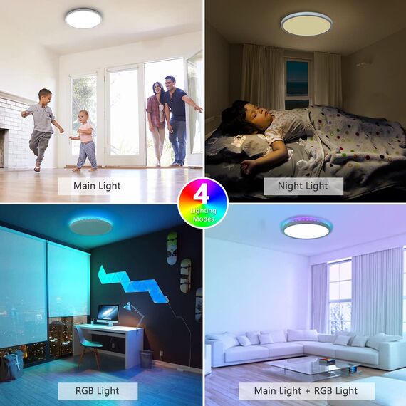 zemty LED Deckenleuchte Dimmbar 30CM, 24W 3200LM RGB Deckenlampe Farbwechsel, 3000K-6500K Badezimmer Lampe IP54 Wasserfest, Flach Badlampe Decke für Bad Kinderzimmer Schlafzimmer Wohnzimmer