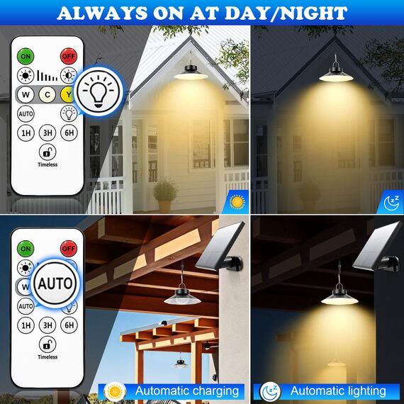 AGOTD Solar Hängelampe, Solarlampen für Außen Hängend mit Fernbedienung, 920LM 3 Farbtemperatur Solar Lampe Outdoor IP65 Wasserdichte Solar Hängelampen für Garten Terrasse Balkon Pavillon