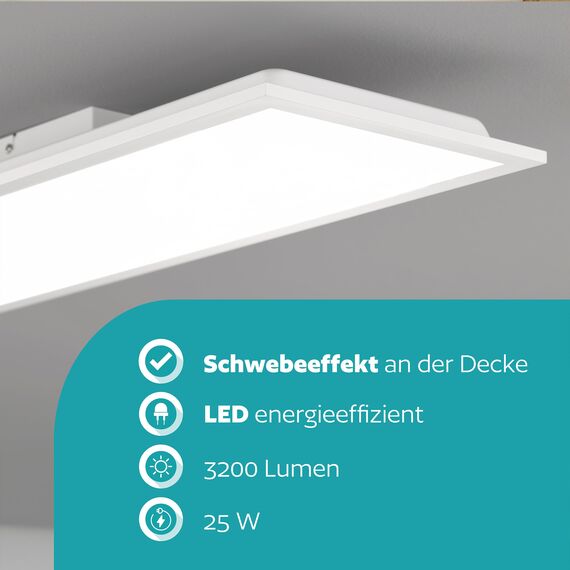 EGLO LED Büro-Deckenleuchte Bottazzo, mit Fernbedienung, 3200 Lumen, Deckenlampe flach 100x25 cm, Lampe Decke Wohnzimmer, Panel dimmbar, Küchenlampe warmweiß – kaltweiß, Weiß