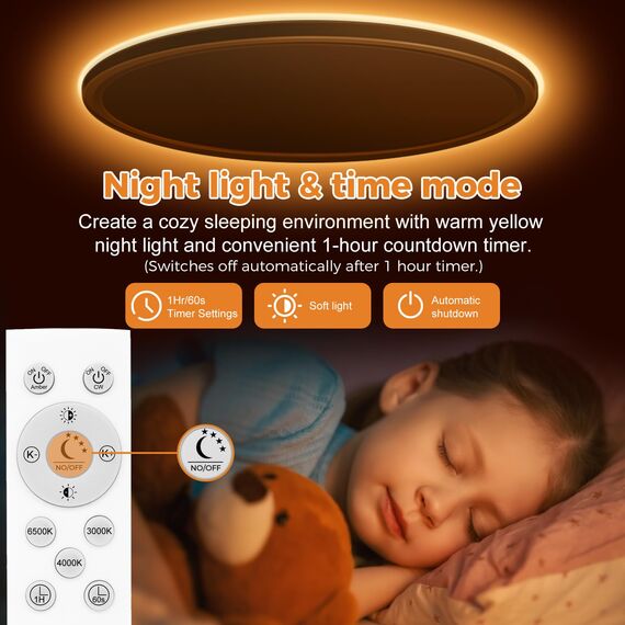 slochi LED Deckenleuchte, 36W 4200LM Deckenlampe Flach Dimmbar mit Fernbedienung, 1800K Nachtlicht Warm, 3000K-6500K, Ultra Dünn Schlafzimmer Lampe für Schlafzimme Wohnzimmer Kinderzimmer-Rund Weiss