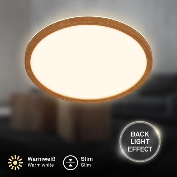 BRILONER - LED Deckenlampe mit indirektem Licht, flach, warmweißes Licht, Lampe, Deckenleuchte, Wohnzimmerlampe, LED Panel, Küchenlampe, Schlafzimmerlampe, 29x3 cm, Rahmen in Holzoptik