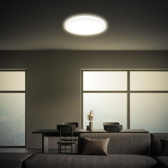 BRILONER - LED Deckenlampe mit indirektem Licht, flach, neutralweißes Licht, Lampe, Deckenleuchte, Wohnzimmerlampe, LED Panel, Küchenlampe, Deckenbeleuchtung, 24x3 cm, Weiß