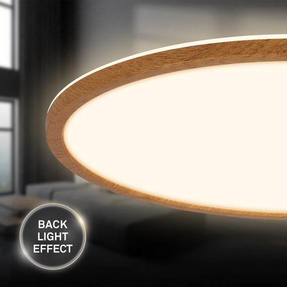 BRILONER - LED Deckenlampe mit indirektem Licht, flach, warmweißes Licht, Lampe, Deckenleuchte, Wohnzimmerlampe, LED Panel, Küchenlampe, Schlafzimmerlampe, 42x3 cm, Rahmen in Holzoptik