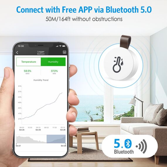Brifit Bluetooth Thermometer Hygrometer, Digital Thermometer Hygrometer mit APP & Datenspeicherung, Temperatur Feuchtigkeitssensor für Haus, Büro, Gewächshaus, Weinkeller, 3 Pack