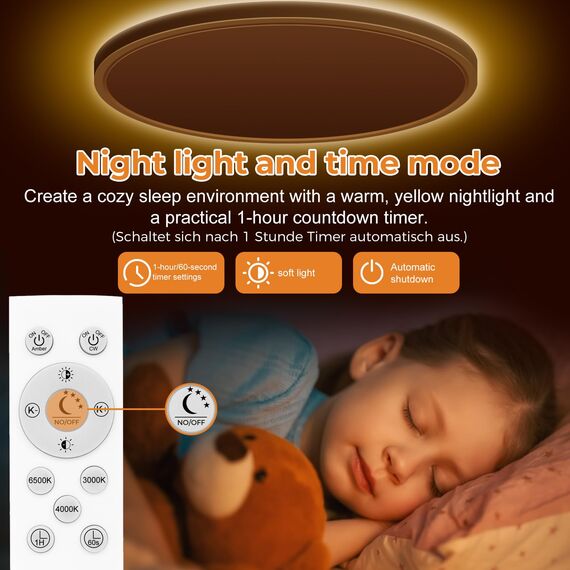 slochi LED Deckenleuchte, 59CM 52W 5200LM Deckenlampe Flach Dimmbar mit Fernbedienung, 1800K Nachtlicht Warm, 3000K-6500K Schlafzimmer Lampe für Schlafzimme Wohnzimmer Kinderzimmer Rund, Weiß