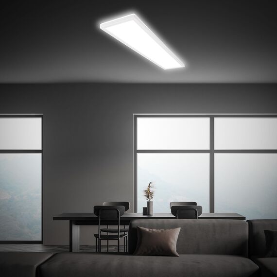BRILONER - LED Deckenlampe 98cm mit indirektem Licht, 3 cm flach, 36W, 4800lm, neutralweißes Licht, Lampe, Deckenleuchte, Wohnzimmerlampe, LED Panel, Küchenlampe, Deckenbeleuchtung, 98x20x3 cm, Weiß