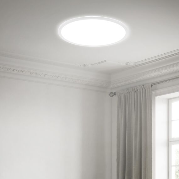 BRILONER - LED Deckenlampe mit indirektem Licht, flach, neutralweiße Lichtfarbe, Lampe, Deckenleuchte, Wohnzimmerlampe, LED Panel, Küchenlampe, Deckenbeleuchtung, Flur, 48x3 cm, Weiß