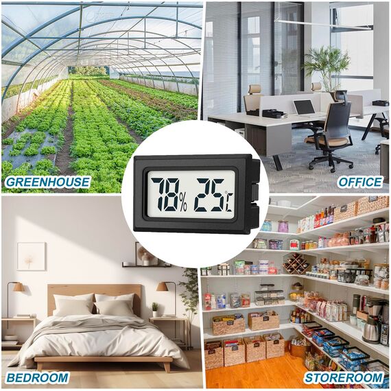 JEDEW 4er-Set Mini Digitale Thermometer-Hygrometer, Innen Temperatur- und Luftfeuchtigkeitmessgerät für Innenraum Gewächshaus Luftbefeuchter Reptilien, Großer LCD-Bildschirm Zentigrad ℃ (4)
