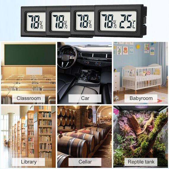 JEDEW 4er-Set Mini Digitale Thermometer-Hygrometer, Innen Temperatur- und Luftfeuchtigkeitmessgerät für Innenraum Gewächshaus Luftbefeuchter Reptilien, Großer LCD-Bildschirm Zentigrad ℃ (4)