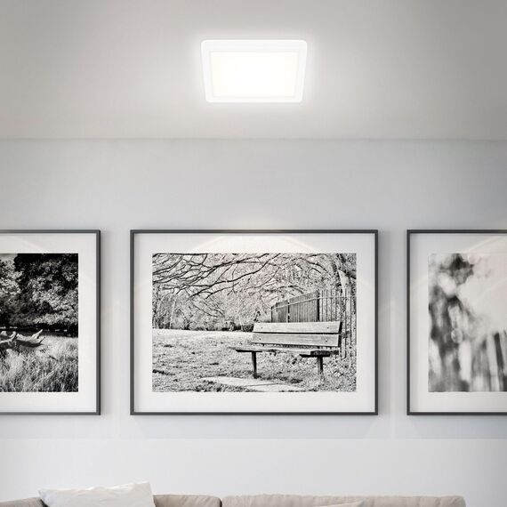 BRILONER - LED Deckenlampe mit indirektem Licht, flach, neutralweiße Lichtfarbe, Lampe, Deckenleuchte, Wohnzimmerlampe, LED Panel, Küchenlampe, Deckenbeleuchtung, 19x19x2,8 cm, Weiß