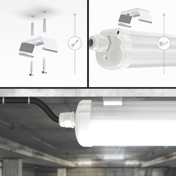 HOFTRONIC - LED Feuchtraumleuchte 120cm IP65-36W 4320 Lumen - 4000K Neutralweiß - Verknüpfbar - Kellerleuchte, Nassraumleuchte - Feuchtraum Wannenleuchte
