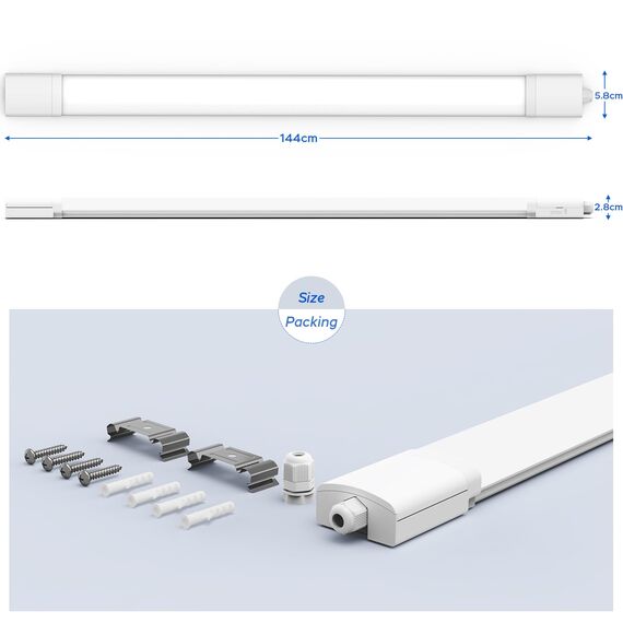 ANTENLICHT 4 Stücke LED Feuchtraumleuchte 150CM mit 35W 4950Lumen Kaltlweiß 5000k, Einfache Montage Wannenleuchte Flach Deckenleuchte Feuchtraum IP65 Werkstattlampe für Büro Keller Garage, Weiß