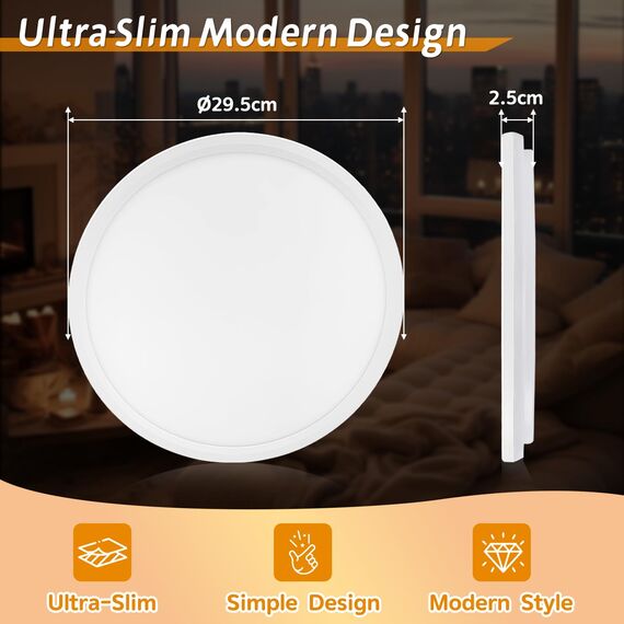 NEEMOSI LED Deckenleuchte mit Nachtlicht - 24W Deckenlampe Dimmbar mit Fernbedienung&Timer, Rund Flach Lampe für Schlafzimme Wohnzimmer Küche Badezimmer Kinderzimmer Ø29.5cm