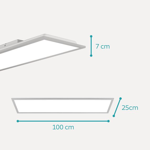 EGLO LED Büro-Deckenleuchte Bottazzo, mit Fernbedienung, 3200 Lumen, Deckenlampe flach 100x25 cm, Lampe Decke Wohnzimmer, Panel dimmbar, Küchenlampe warmweiß – kaltweiß, Silber