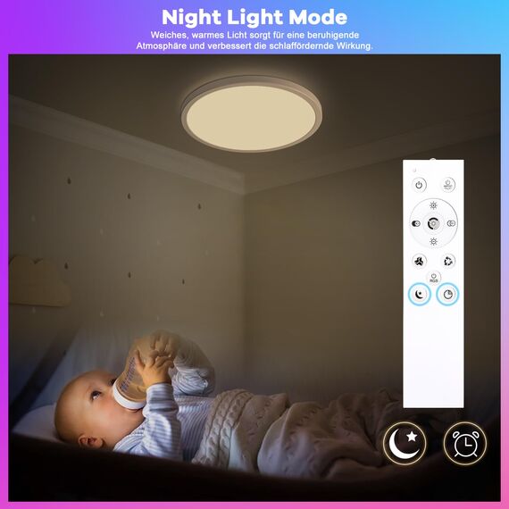 Oraymin Deckenlampe mit Fernbedienung Ø30CM, 24W 3300LM LED Deckenleuchte RGB Farbwechsel Rund, 3000K-6500K LED Deckenleuchte Dimmbar für Schlafzimmer Küche Wohnzimmer Korridor Balkon