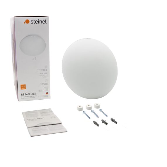 Steinel LED Innenleuchte RS 16 S Opalglas, Weiß, Standard, 9.3 W Wandleuchte, 360° Bewegungsmelder, Max. 3 - 8 m Reichweite, 918 lm