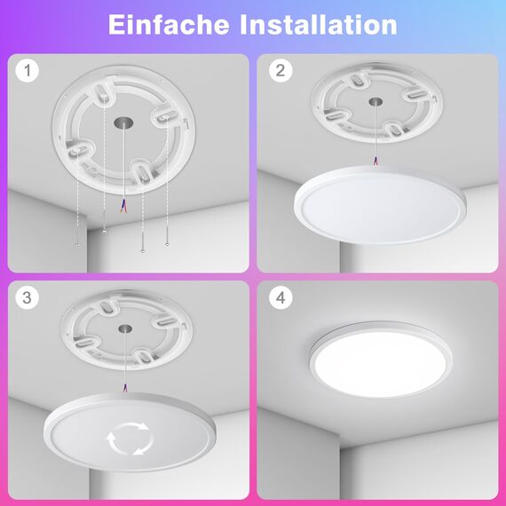 Oraymin Deckenlampe mit Fernbedienung Ø30CM, 24W 3300LM LED Deckenleuchte RGB Farbwechsel Rund, 3000K-6500K LED Deckenleuchte Dimmbar für Schlafzimmer Küche Wohnzimmer Korridor Balkon