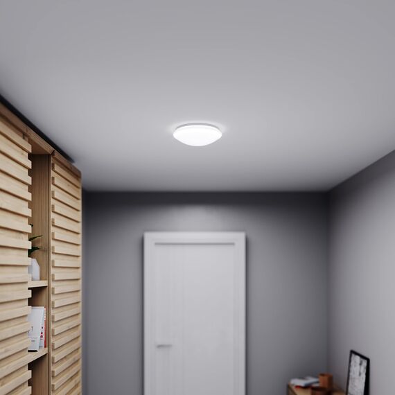 Steinel LED Innenleuchte RS 16 S Opalglas, Weiß, Standard, 9.3 W Wandleuchte, 360° Bewegungsmelder, Max. 3 - 8 m Reichweite, 918 lm