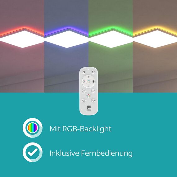 EGLO LED Deckenleuchte Bottazzo, Deckenlampe mit Fernbedienung, Panel ultraflach mit Backlight, Bürolampe dimmbar aus Metall und Kunststoff in Weiß, warmweiß - kaltweiß, RGB, 100x25 cm