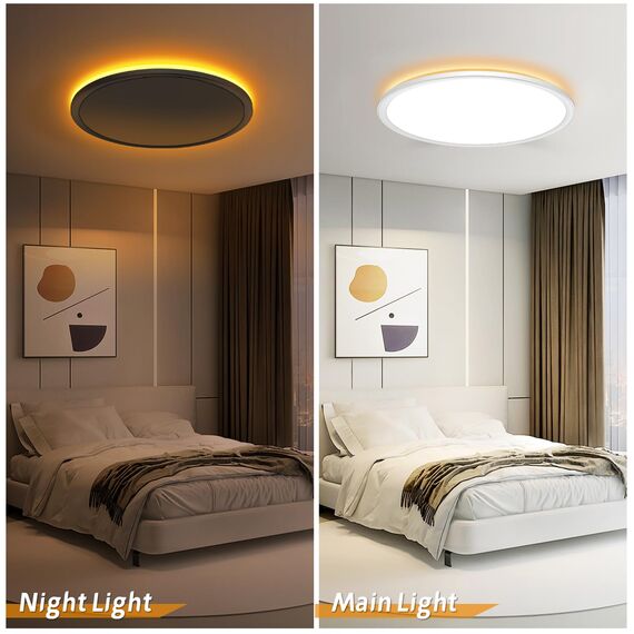 NEEMOSI LED Deckenleuchte mit Nachtlicht - 24W Deckenlampe Dimmbar mit Fernbedienung&Timer, Rund Flach Lampe für Schlafzimme Wohnzimmer Küche Badezimmer Kinderzimmer Ø29.5cm
