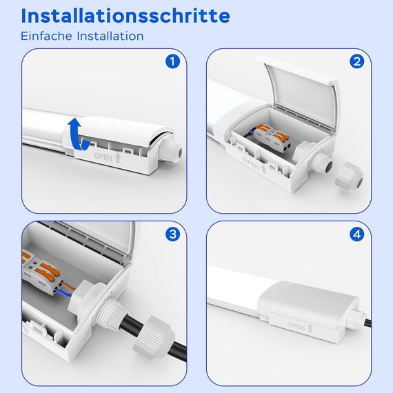 ANTENLICHT LED Feuchtraumleuchte 120CM mit 36W 3960Lumen Kaltlweiß 5000k, Einfache Montage Wannenleuchte Flach Deckenleuchte Feuchtraum Wasserfest IP65 Werkstattlampe für Büro Keller Garage, Weiß