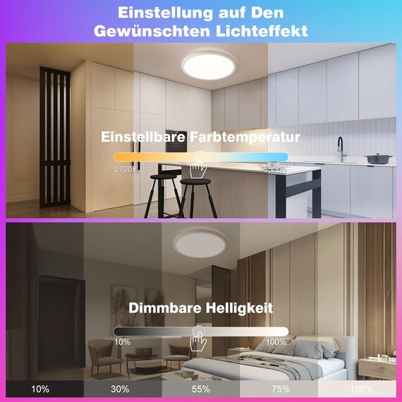 Oraymin Deckenlampe mit Fernbedienung Ø30CM, 24W 3300LM LED Deckenleuchte RGB Farbwechsel Rund, 3000K-6500K LED Deckenleuchte Dimmbar für Schlafzimmer Küche Wohnzimmer Korridor Balkon