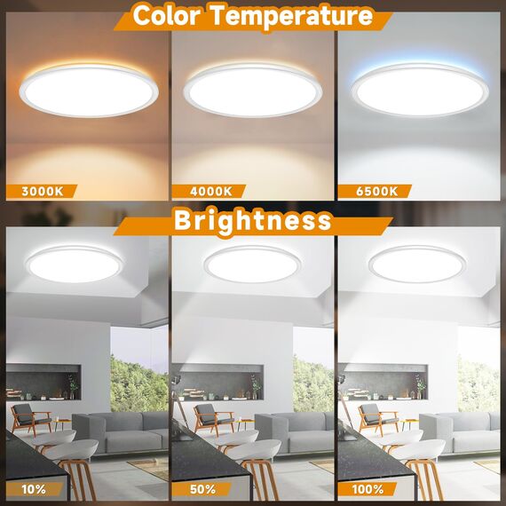 NEEMOSI LED Deckenleuchte mit Nachtlicht - 24W Deckenlampe Dimmbar mit Fernbedienung&Timer, Rund Flach Lampe für Schlafzimme Wohnzimmer Küche Badezimmer Kinderzimmer Ø29.5cm