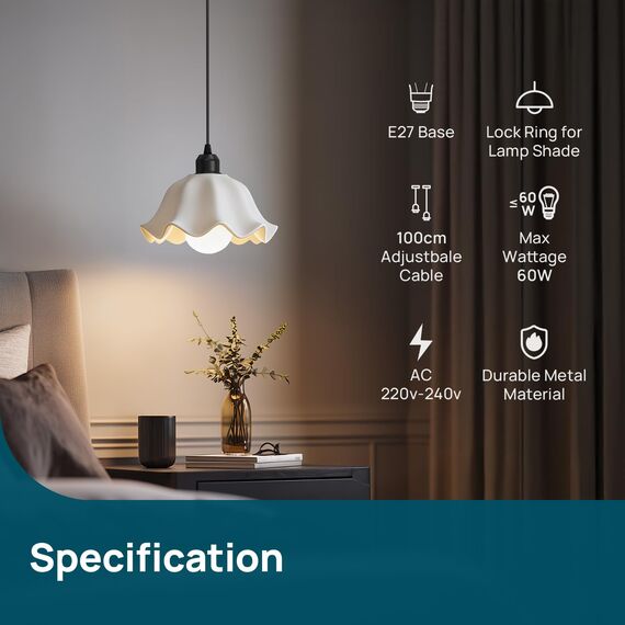 Linkind 2er Lampenaufhängung mit Befestigungsring, 100cm Textilkabel Höhenverstellbar, Standard E27 Socket Lampen Halterung ideal für Schlafzimmer, Kinderzimmer, Schwarz