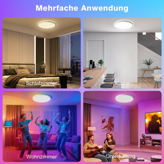 Oraymin Deckenlampe mit Fernbedienung Ø30CM, 24W 3300LM LED Deckenleuchte RGB Farbwechsel Rund, 3000K-6500K LED Deckenleuchte Dimmbar für Schlafzimmer Küche Wohnzimmer Korridor Balkon