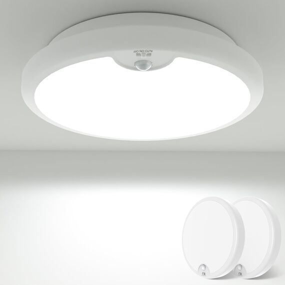 Peasur LED Deckenleuchte mit Bewegungsmelder Batteriebetrieben, 2 Stücke 18cm Lampe Innen Aussen, 300LM 6000K Treppen Deckenlampe für Schrank Balkon Abstellraum Keller Flur Garage Bad Küche